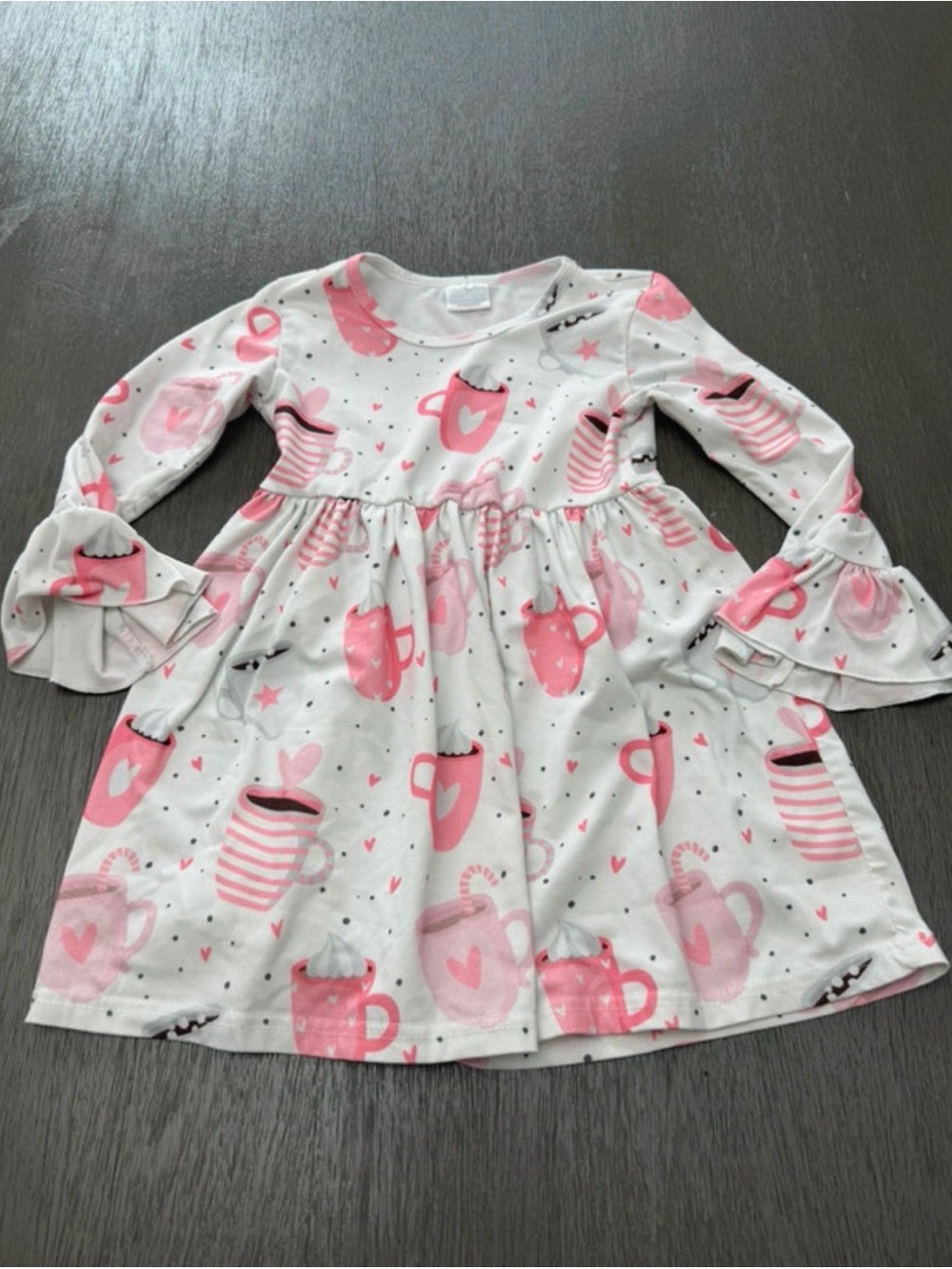 Kids Pink Cup Print Long-Sleeve Dress